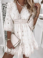Vestido midi de mujer bohemio con escote en V