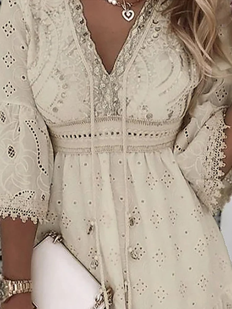Vestido midi de mujer bohemio con escote en V