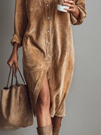 Abito Midi in Velluto Silhouette Retro Stile Comodo