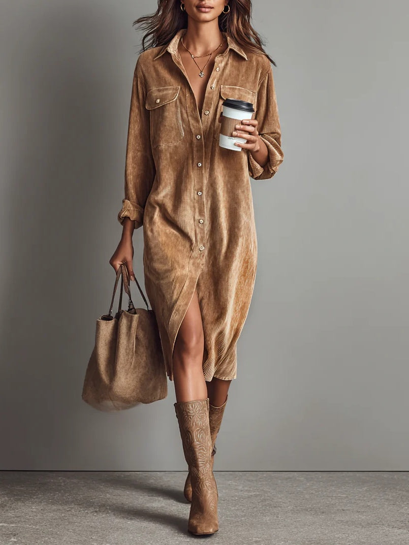 Abito Midi in Velluto Silhouette Retro Stile Comodo