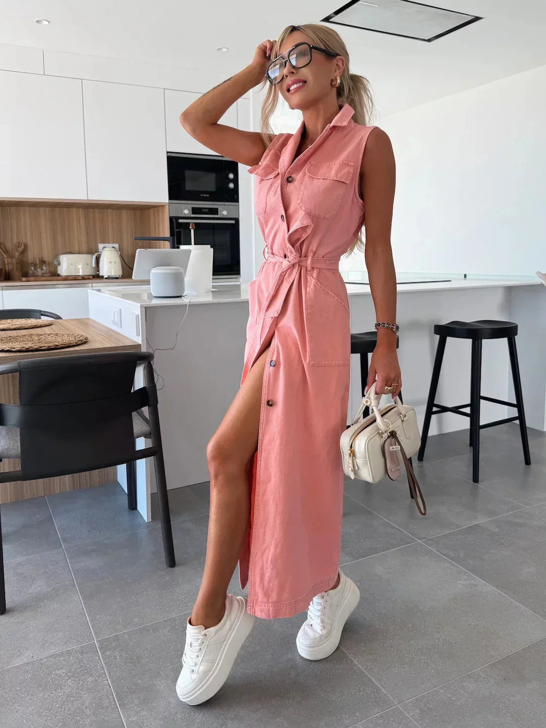 Denimkjole Ærmeløs Silhuet Moderne Stil