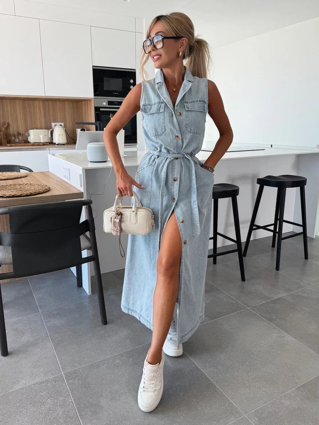 Denimkjole Ærmeløs Silhuet Moderne Stil
