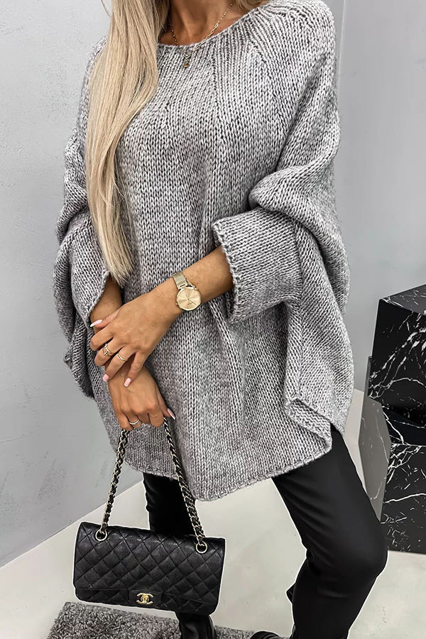 Poncho Donna in Maglia Morbida – Maglione Drappeggiato con Maniche a Pipistrello