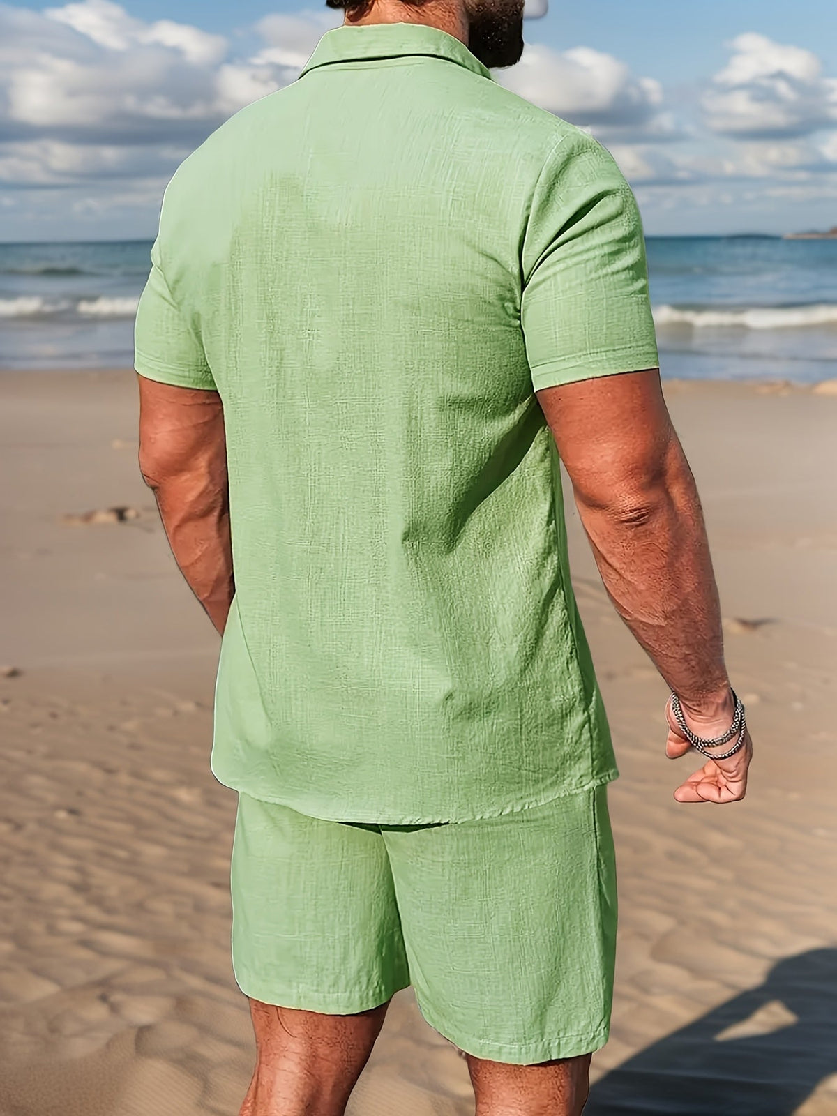 Conjunto de verano para hombre 100 % lino con camisa y pantalones cortos