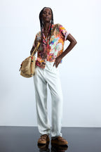 Blouse femme orange à manches courtes