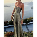 Robe maxi femme plissée scintillante avec bustier