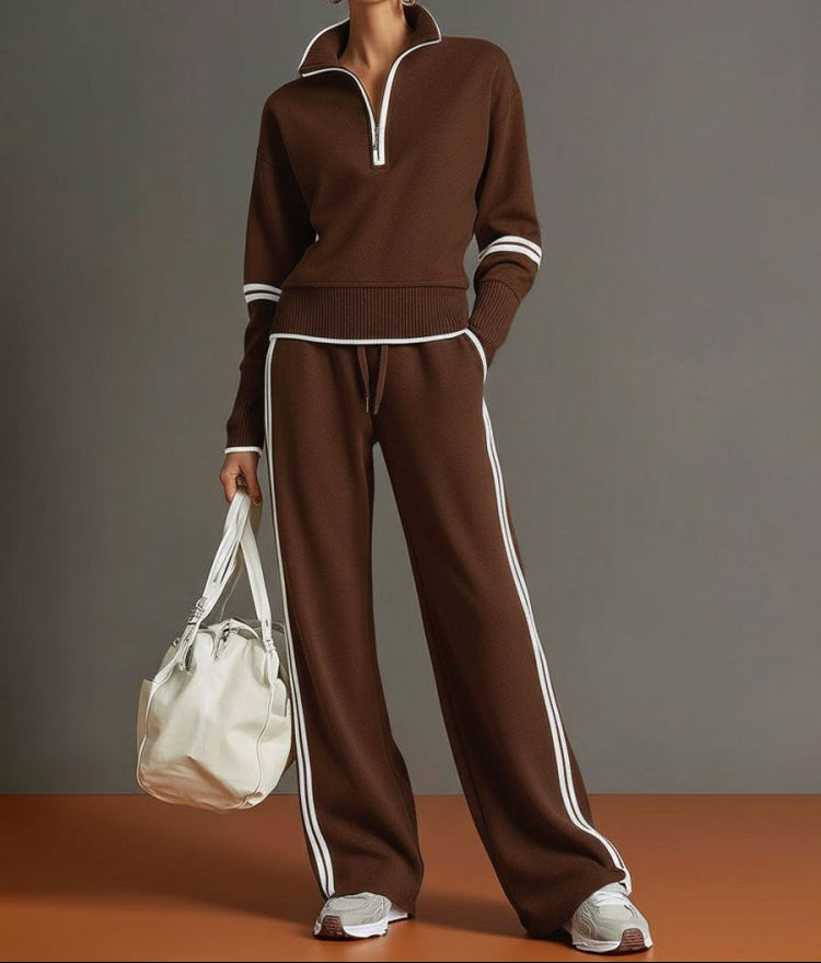 Completo Lounge Donna con Mezza Zip e Pantaloni a Gamba Larga – Morbido, Elasticizzato e Casual