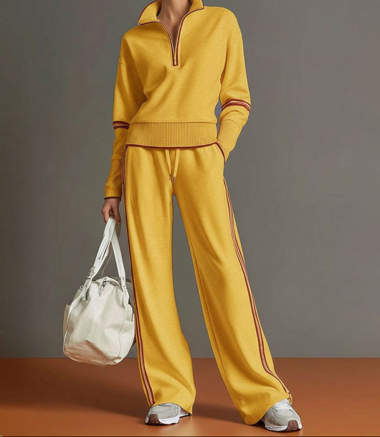 Completo Lounge Donna con Mezza Zip e Pantaloni a Gamba Larga – Morbido, Elasticizzato e Casual