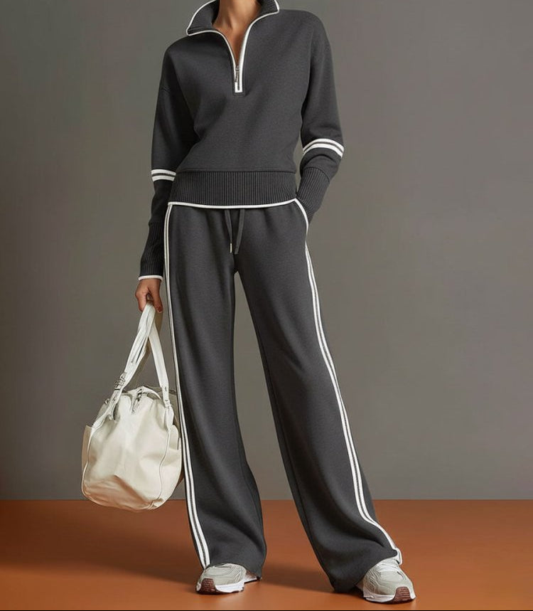 Completo Lounge Donna con Mezza Zip e Pantaloni a Gamba Larga – Morbido, Elasticizzato e Casual