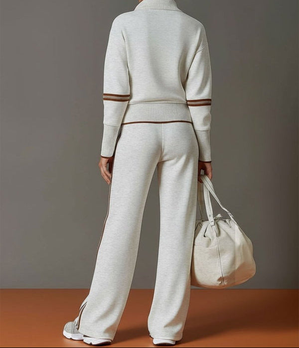 Completo Lounge Donna con Mezza Zip e Pantaloni a Gamba Larga – Morbido, Elasticizzato e Casual