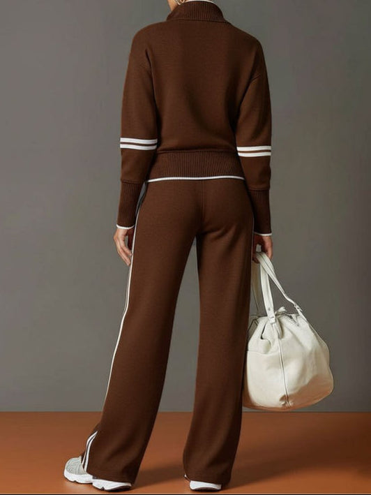 Completo Lounge Donna con Mezza Zip e Pantaloni a Gamba Larga – Morbido, Elasticizzato e Casual