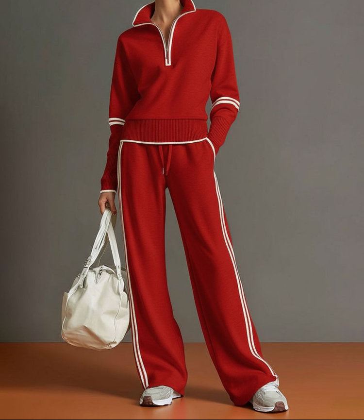Completo Lounge Donna con Mezza Zip e Pantaloni a Gamba Larga – Morbido, Elasticizzato e Casual