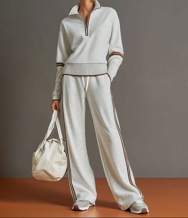 Completo Lounge Donna con Mezza Zip e Pantaloni a Gamba Larga – Morbido, Elasticizzato e Casual