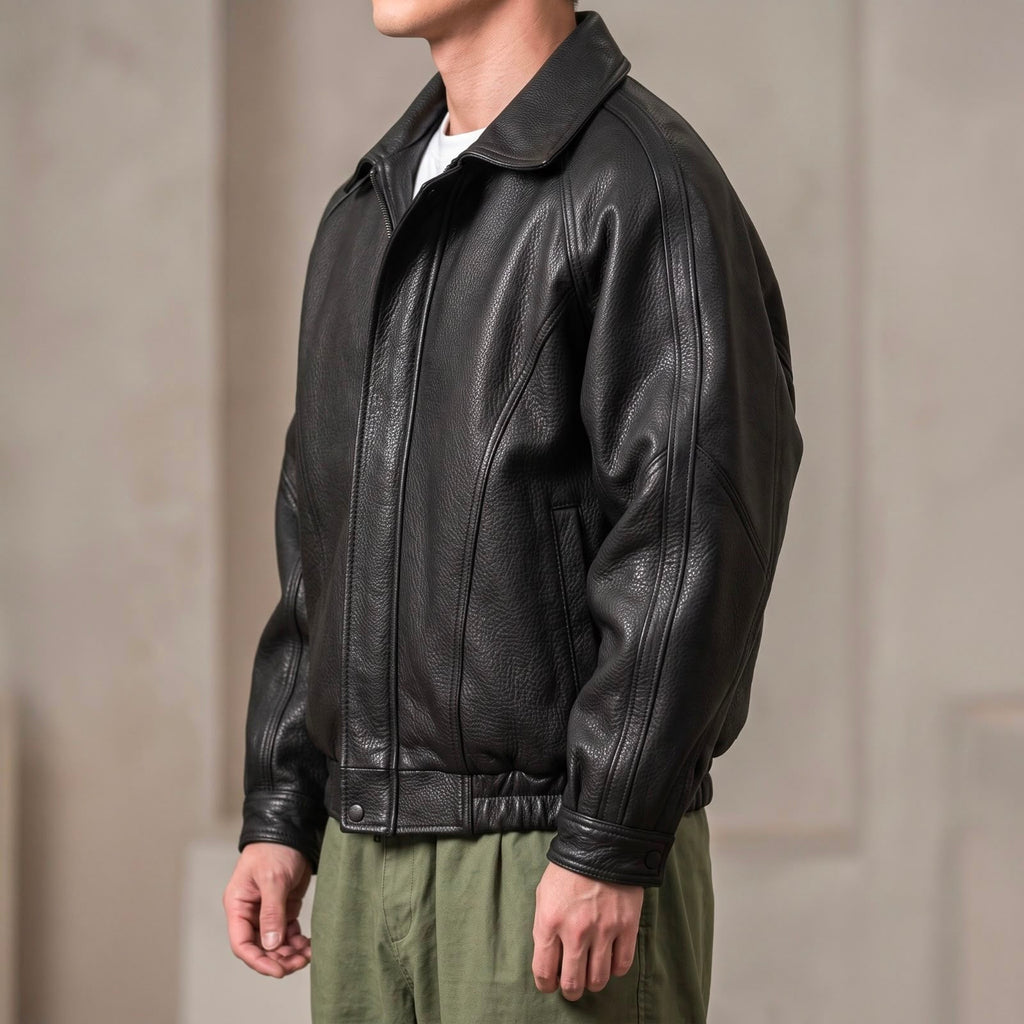 Giacca Uomo in Pelle con Zip e Colletto Strutturato
