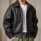 Giacca Uomo in Pelle con Zip e Colletto Strutturato