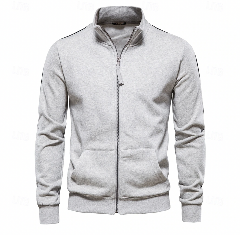 Sudadera de hombre con cremallera completa, cuello alto y bolsillos