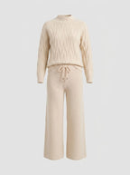 Ensemble femme en maille torsadée avec pantalon à jambes larges