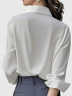 Blusa Elegante Donna in Raso con Maniche Lunghe e Colletto – Camicia Satinata per Ufficio e Look Chic
