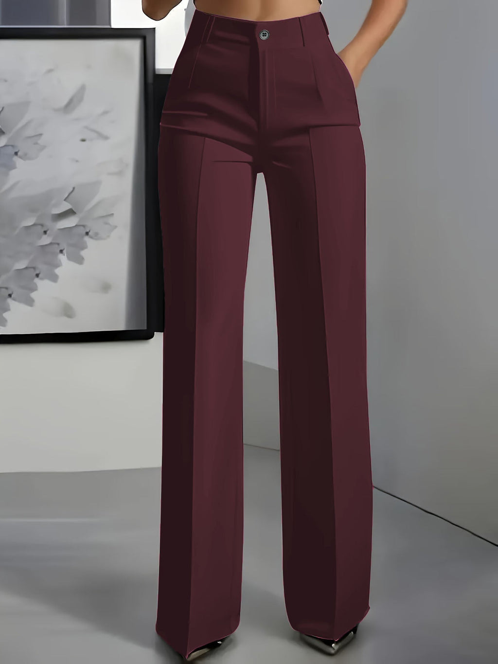 Pantalon femme habillé taille haute et jambe large