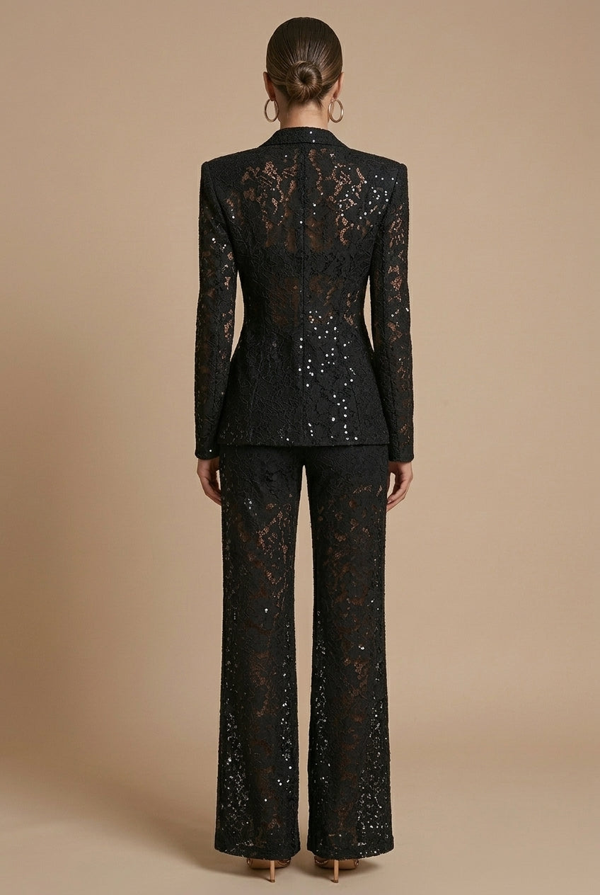 Ensemble pour femme en dentelle florale avec blazer à basque