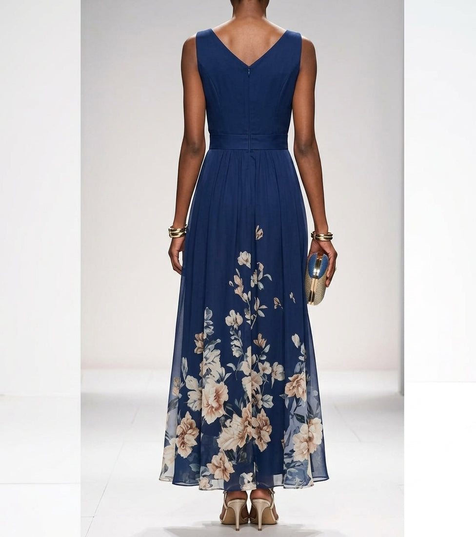 Robe maxi femme à fleurs avec col en V