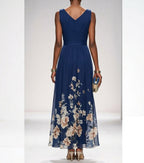 Robe maxi femme à fleurs avec col en V
