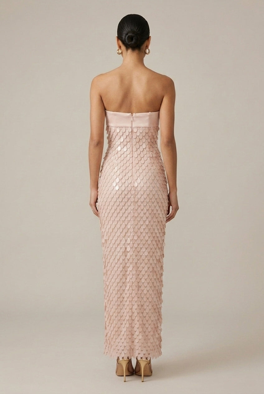 Abito Maxi Donna con Paillettes e Scollo a Cuore