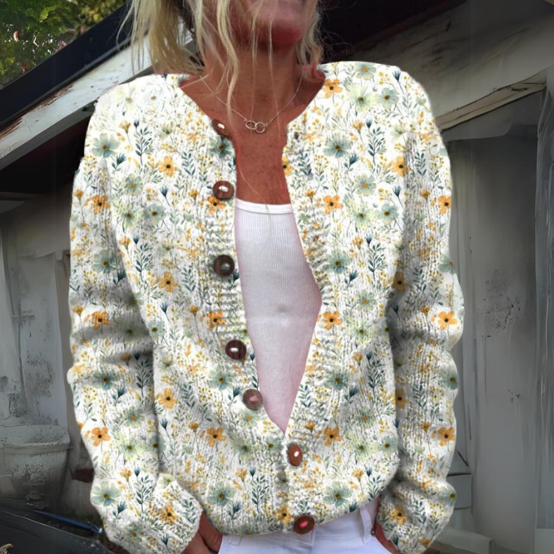 Naisten painettu neuletakki napeilla