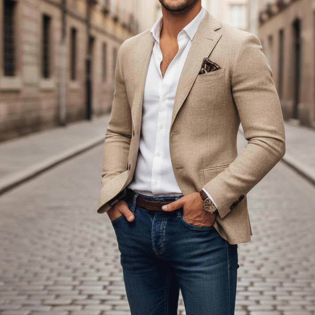 Blazer de hombre de corte entallado con un botón de estilo sartorial