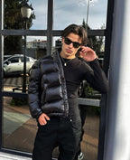 Chaqueta acolchada para hombre con capucha y forro de sherpa