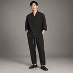Ensemble oversize deux pièces pour homme - tunique à col en V et pantalon décontracté à cordon de serrage