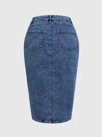 Gonna Midi Donna in Denim a Vita Alta con Bottoni Frontali