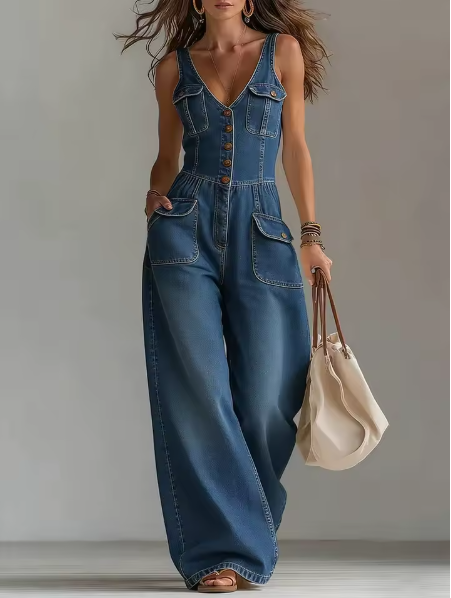 Tuta in Denim con Bottoni e Tasche ANFINITE Corinna