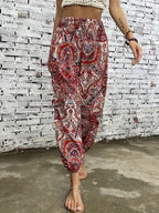 Pantaloni Boho Donna Stampati a Gamba Larga con Vita Elasticizzata