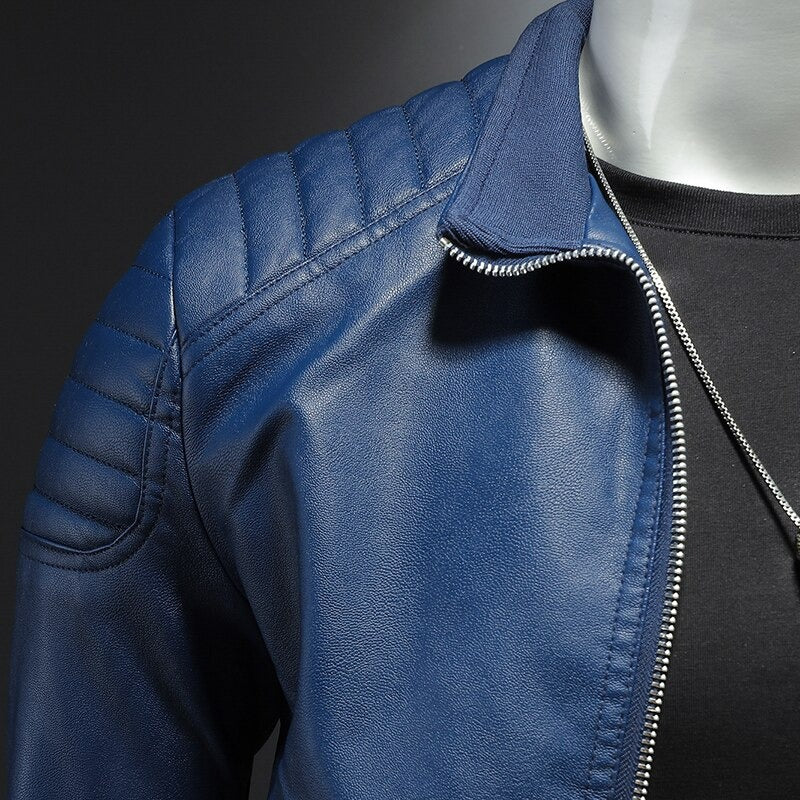 Veste biker pour homme en cuir avec épaules matelassées – style motard moderne et décontracté