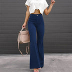 Pantalones elegantes de mujer de cintura alta - pierna ancha y ajuste refinado
