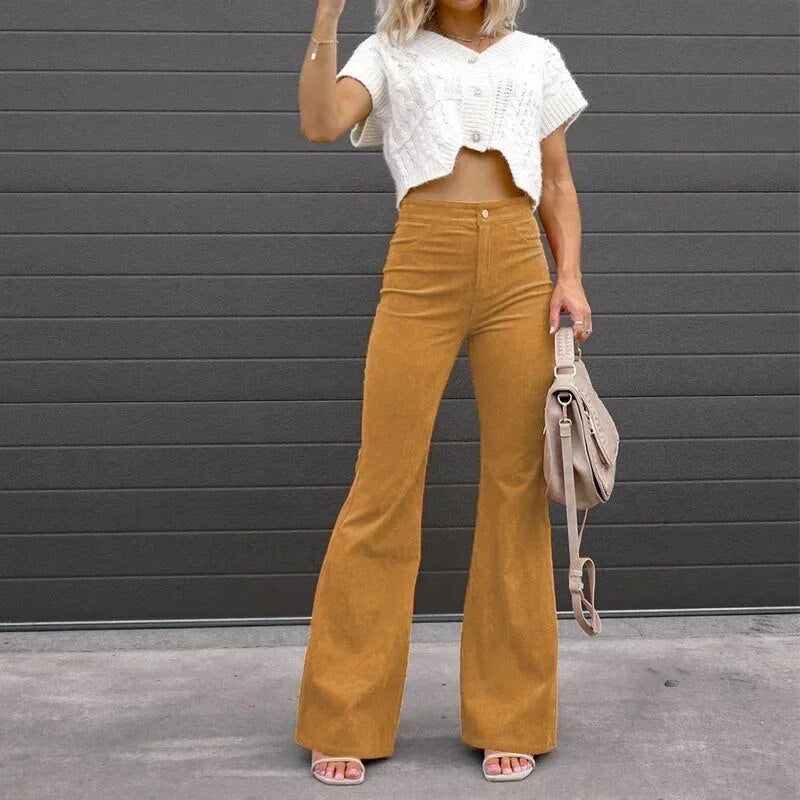 Pantalones elegantes de mujer de cintura alta - pierna ancha y ajuste refinado