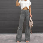 Pantalones elegantes de mujer de cintura alta - pierna ancha y ajuste refinado