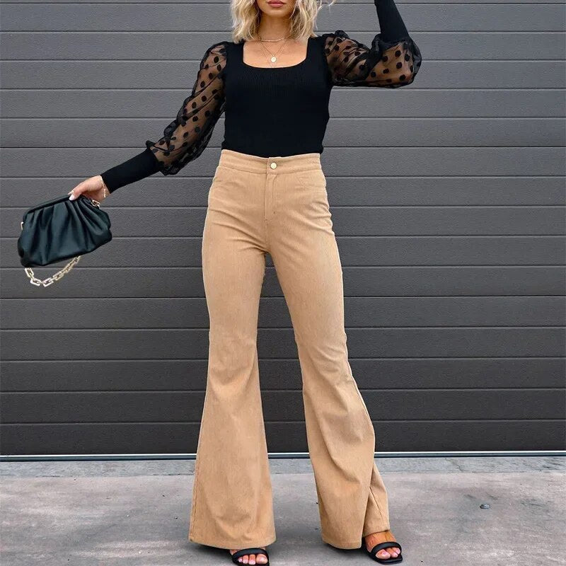 Pantalon élégant pour femme à taille haute – jambe large et coupe raffinée