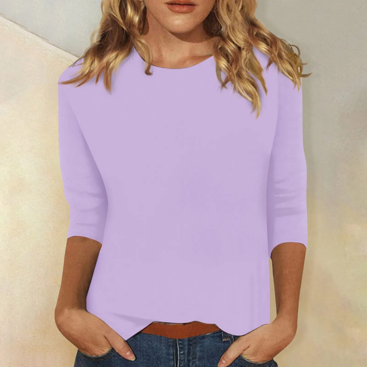 Blusa Donna Casual con Scollo Rotondo e Maniche a Tre Quarti – Vestibilità Morbida ed Elegante