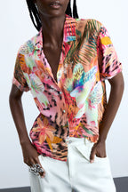 Blouse femme orange à manches courtes