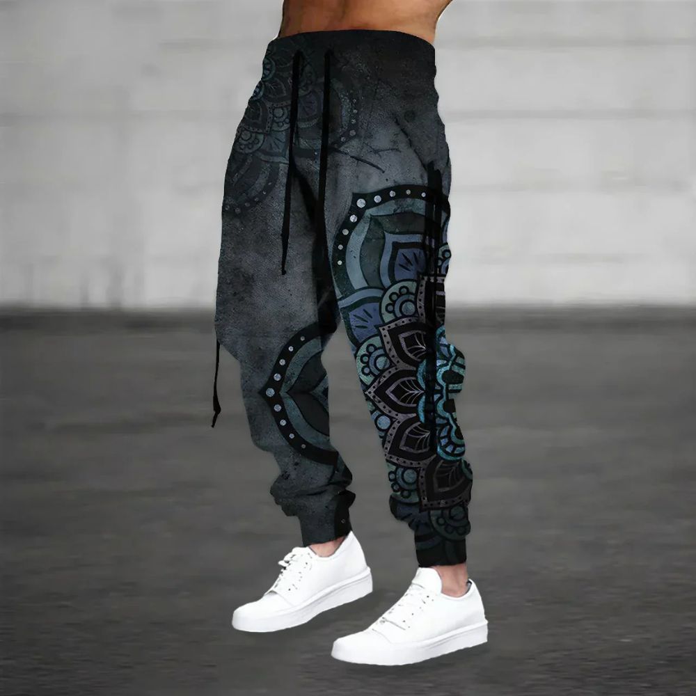 Pantalon sarouel pour homme à imprimé mandala – Jogger bohème léger et décontracté pour l'été