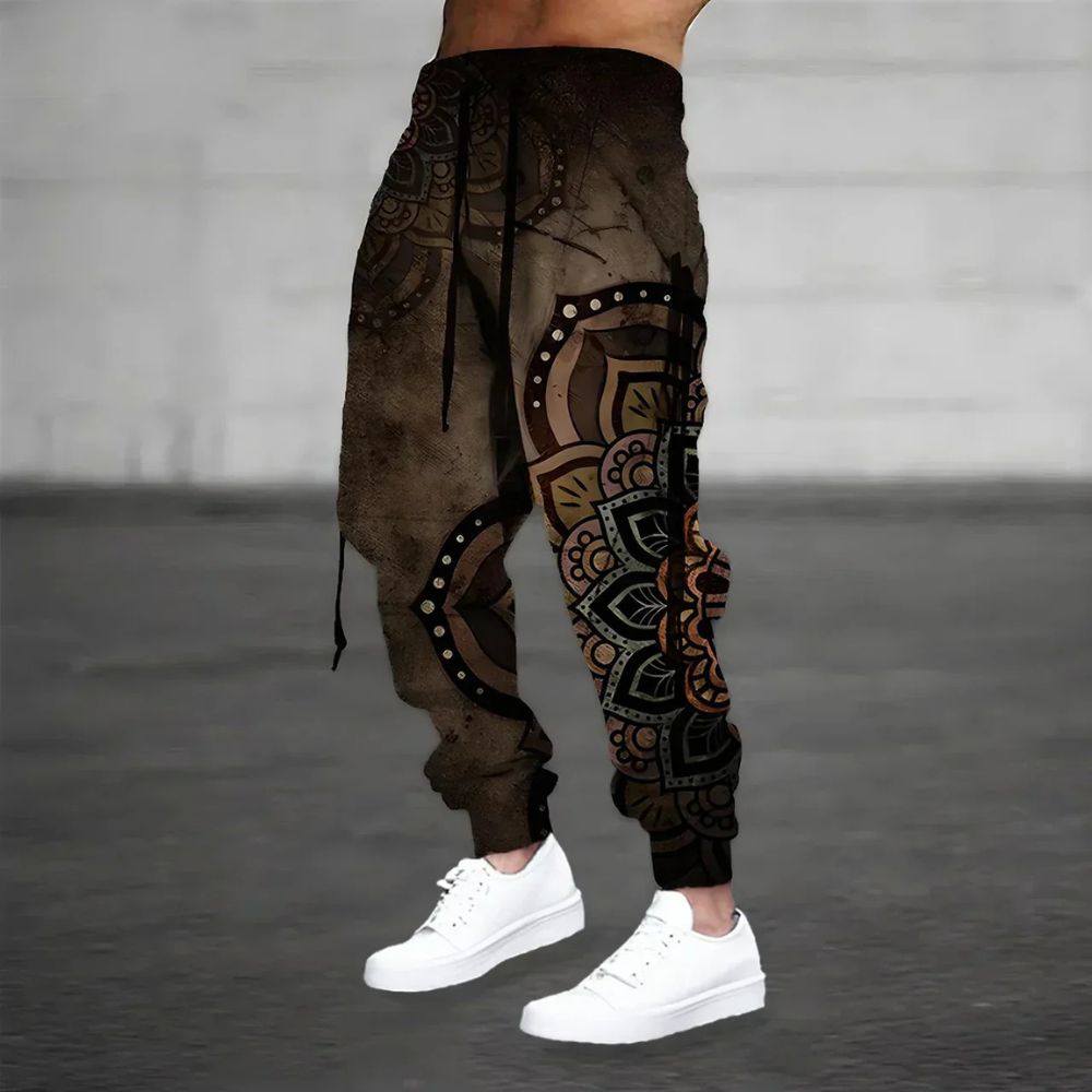 Pantalon sarouel pour homme à imprimé mandala – Jogger bohème léger et décontracté pour l'été