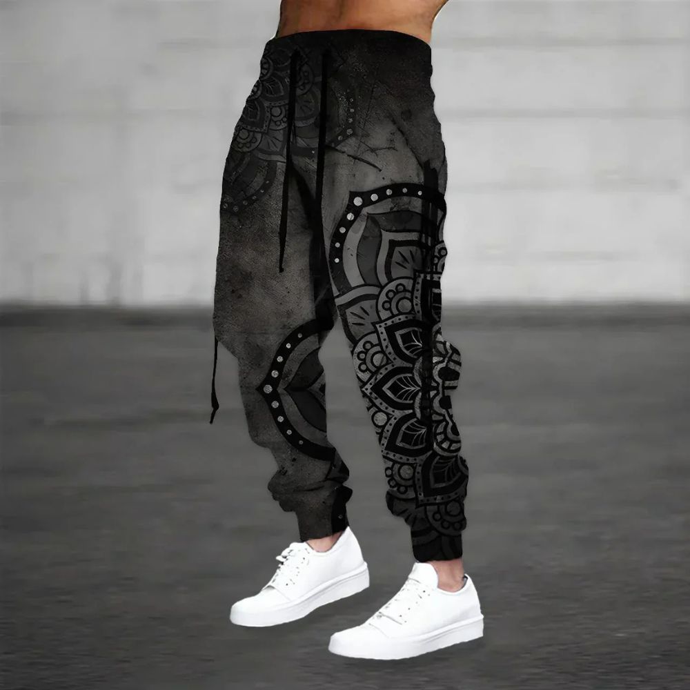 Pantalon sarouel pour homme à imprimé mandala – Jogger bohème léger et décontracté pour l'été