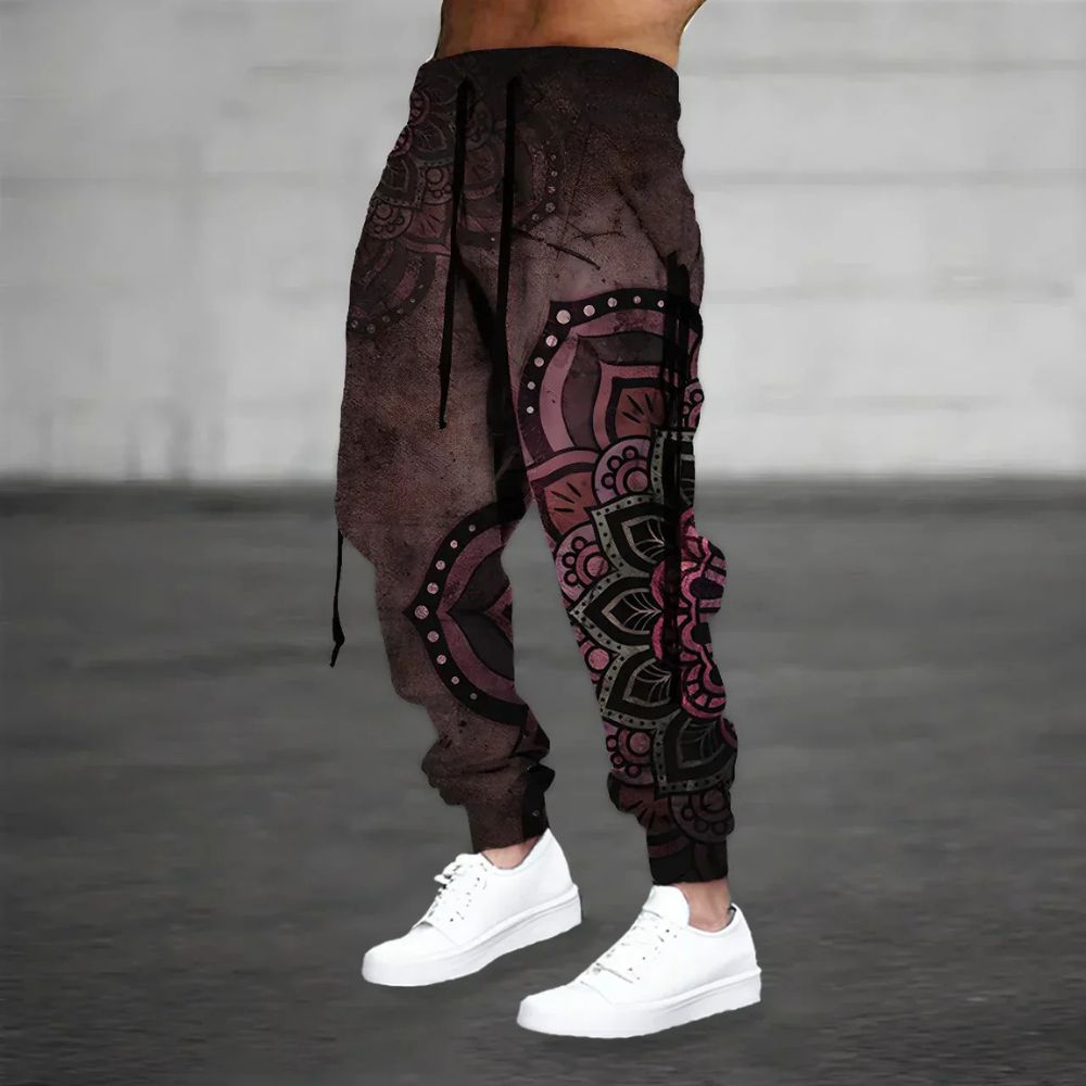 Pantalon sarouel pour homme à imprimé mandala – Jogger bohème léger et décontracté pour l'été