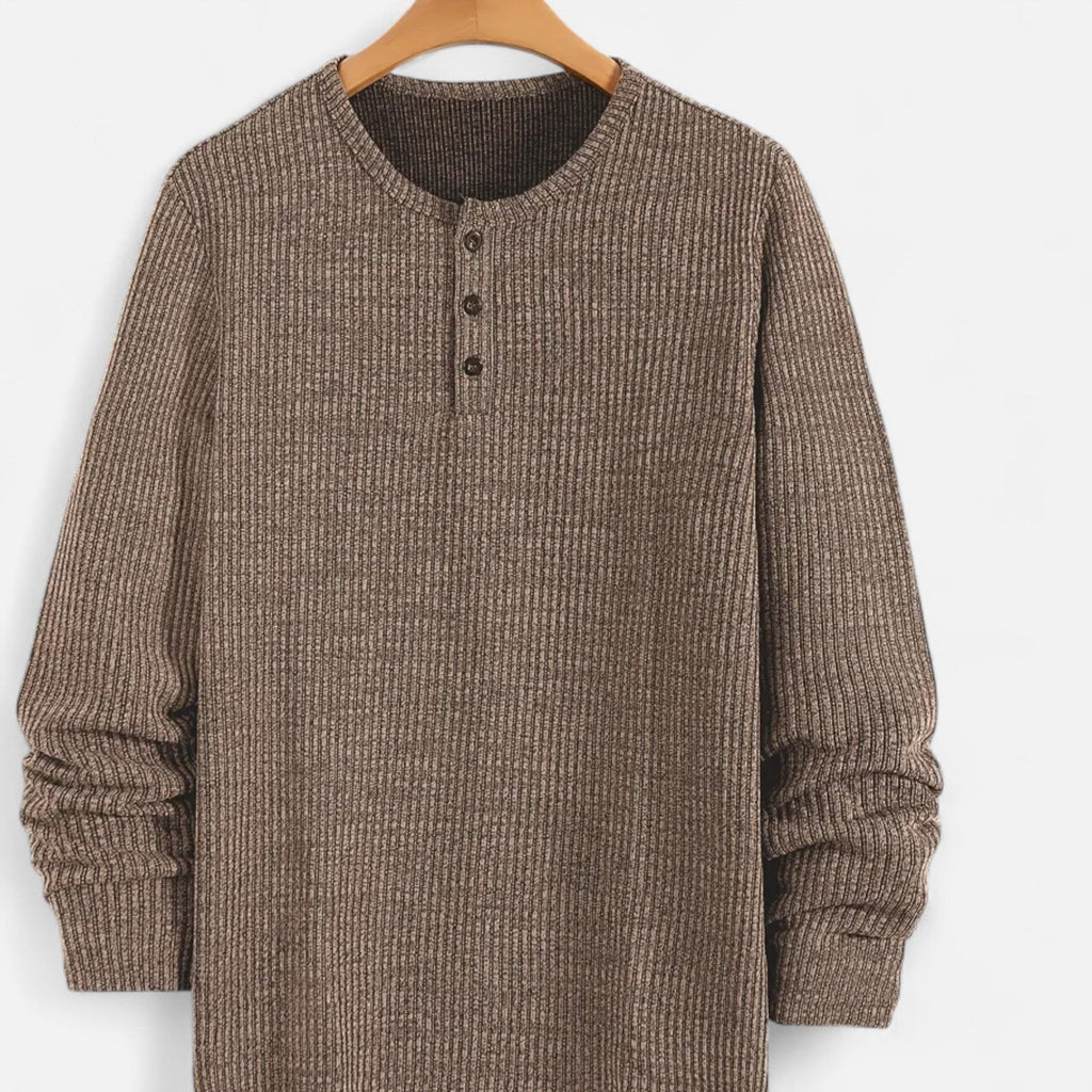 Pull homme en maille torsadée à boutons - col rond Henley élégant et décontracté