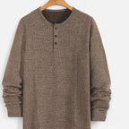 Pull homme en maille torsadée à boutons - col rond Henley élégant et décontracté