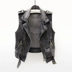 Gilet Biker Uomo in Denim con Zip Asimmetrica e Cintura