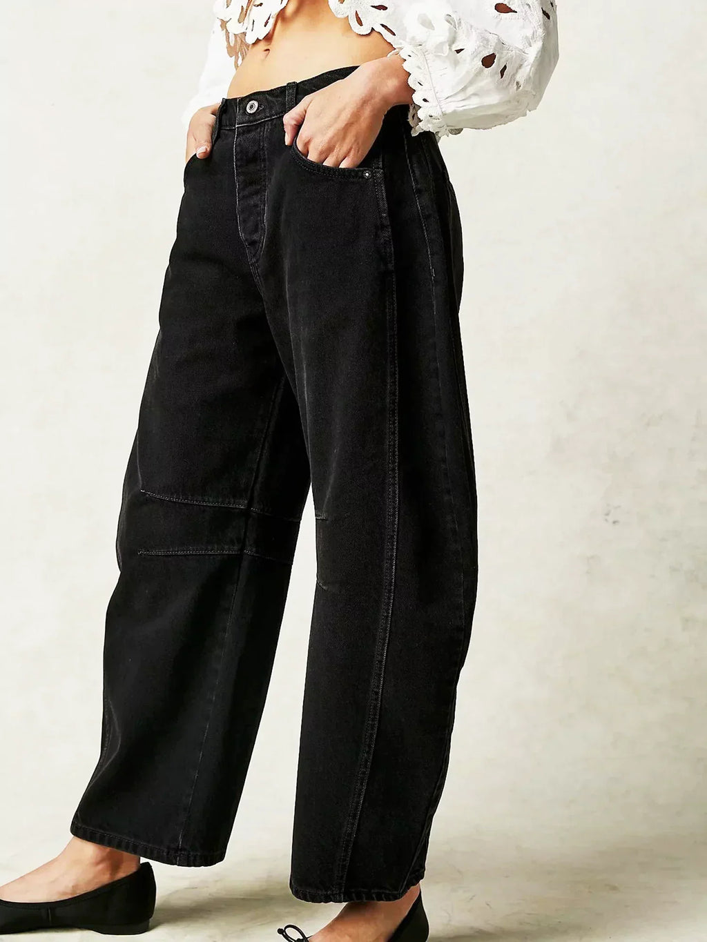 Jean femme barrel imprimé - denim décontracté taille mi-haute et jambes larges