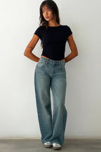 Jeans de mujer de tiro bajo y pierna ancha – Vaqueros holgados, informales y modernos